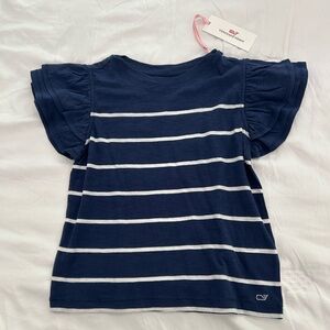Vineyard Vines Navy Blue White Striped Short Sleeze Top Size S 7/8